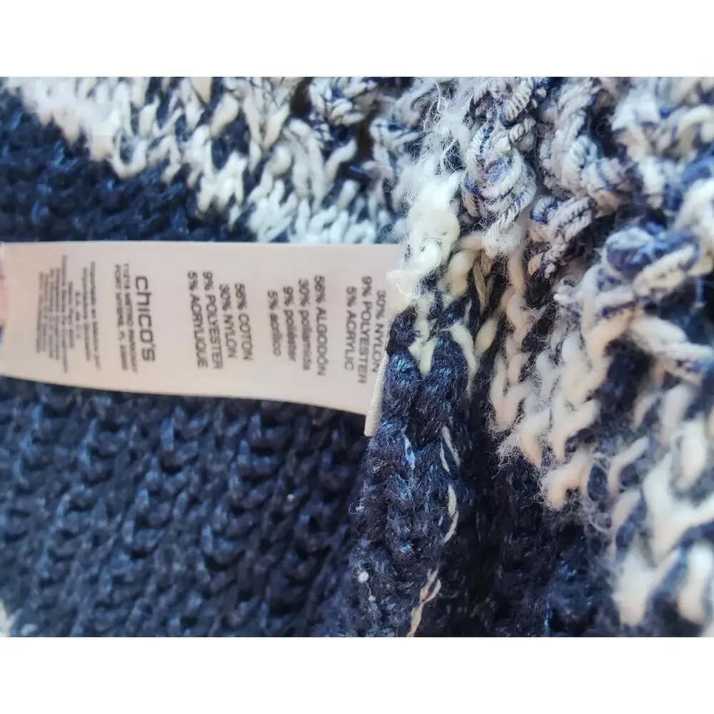 Chico's Knit Fringe Open Front Cardigan Jacket BoHo Artisan Nautical  SZ S.M‎